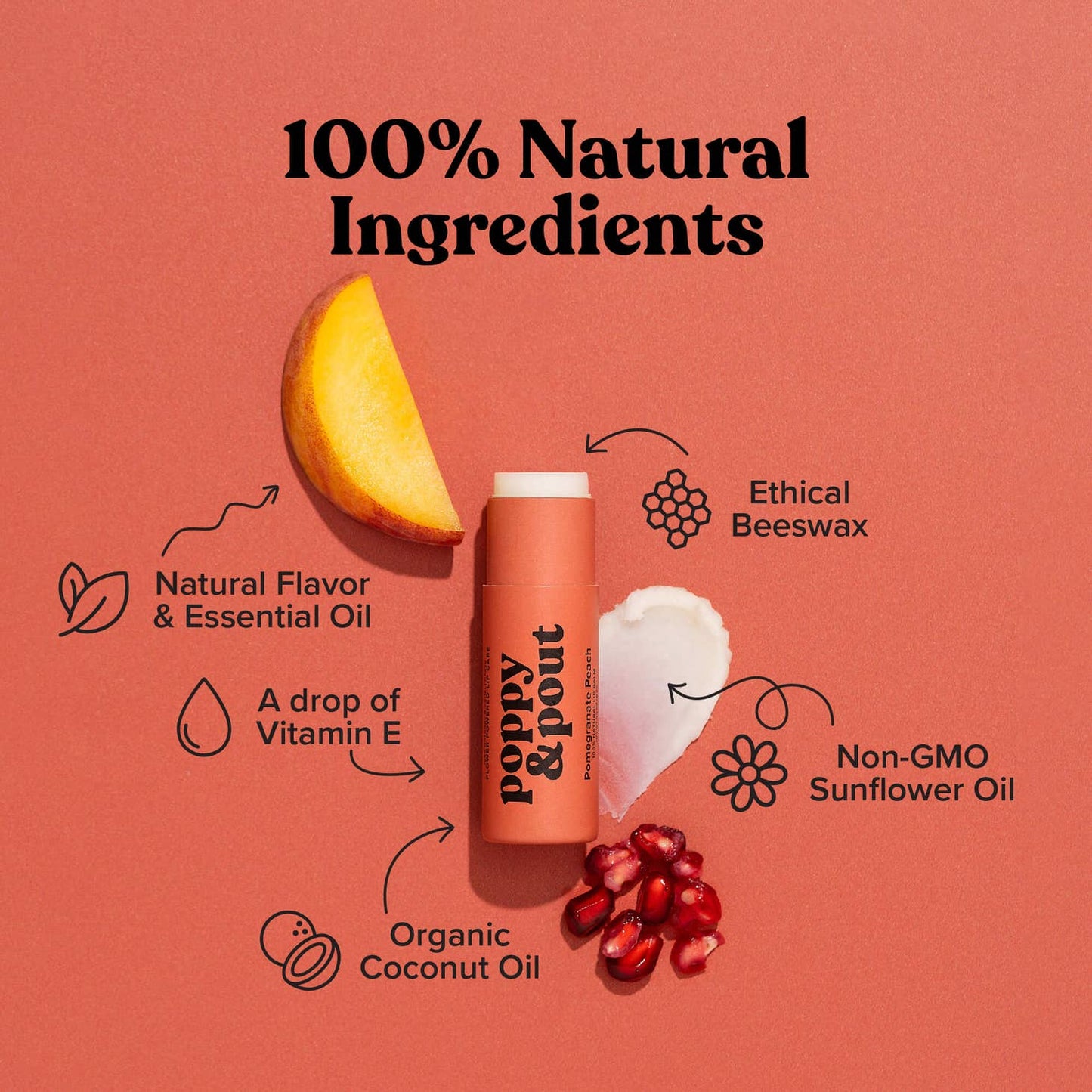 Poppy & Pout Lip Balm, Pomegranate Peach